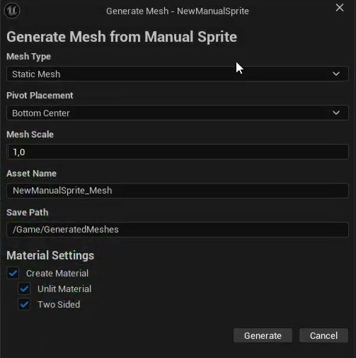 Окно настройки генерации StaticMesh / SkeletalMesh