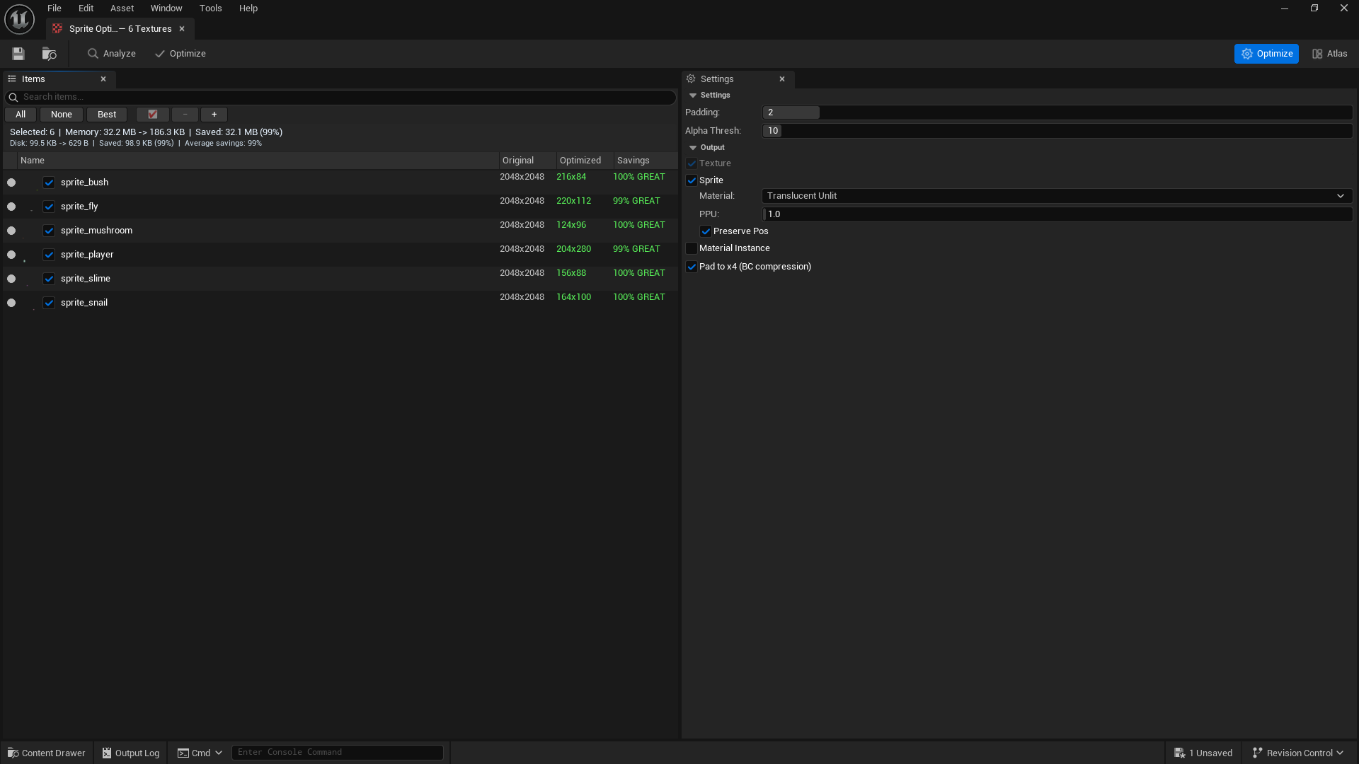 Optimize — после анализа: экономия, процентные показатели